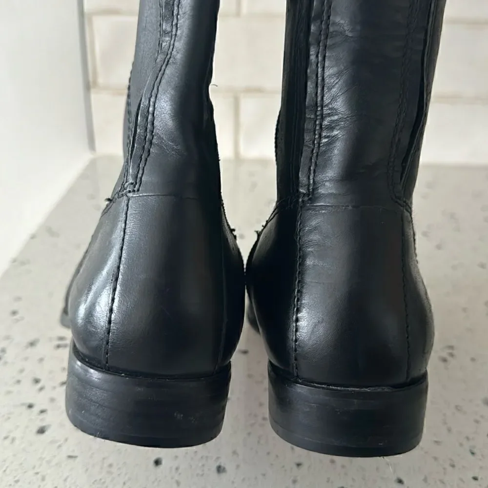 Kenneth Cole NY Mea Women’s Black Leather Knee-High Riding Boots Full Zip Sz 6.5